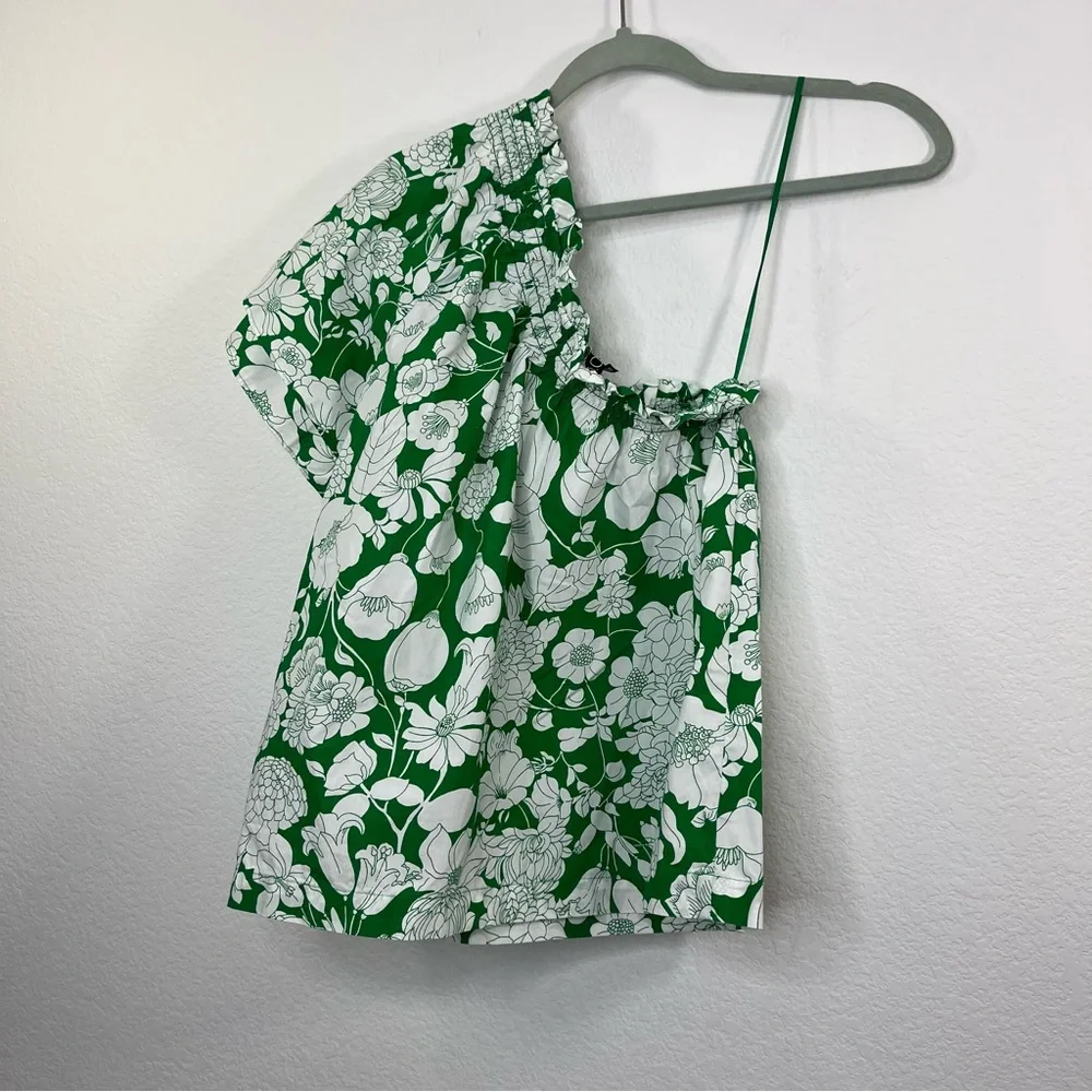 J. Crew Smocked one-shoulder top in‎ Kelly floral size Small